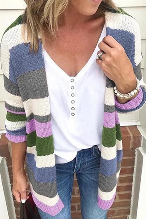 Nikkimoda Soft Rainbow Striped Sweater Cardigan