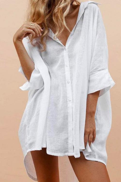 Cotton/Linen Hi-Low Habitat Shirt White at  Women's Clothing