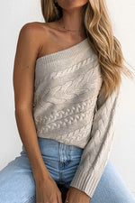 Nikkimoda One Shoulder Long Sleeve Knit Sweater