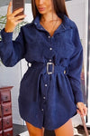 Nikkimoda Lapel Corduroy Shirt Dress With Belt