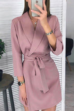 Nikkimoda Solid Lapel Tie Waist Blazer Dress