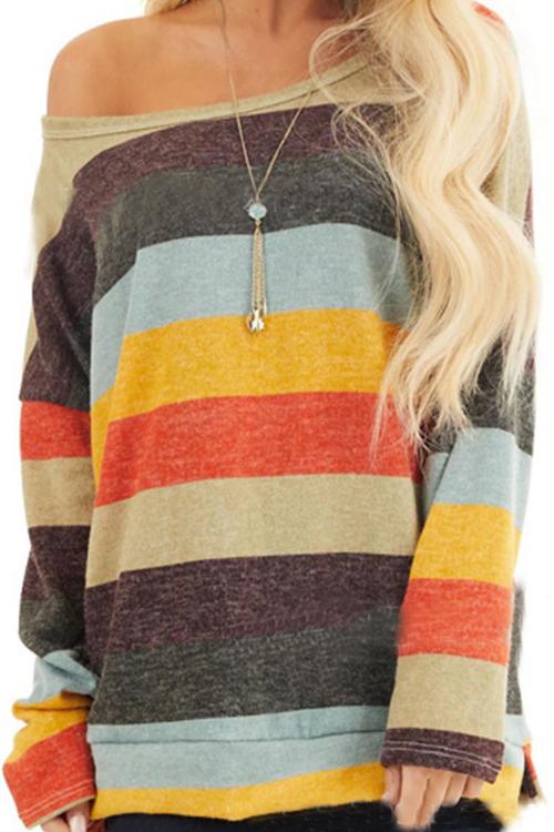 Nikkimoda Rainbow Round Neck Side Split Sweatshirt