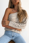 Nikkimoda One Shoulder Long Sleeve Knit Sweater