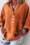 Nikkimoda Loose V Neck Buttons Cotton Linen Shirt