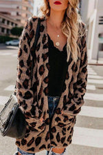 Nikkimoda Leopard Fuzzy Chunky Knit Cardigan