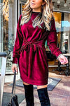 Nikkimoda Crewneck Tie Knot Velvet Dress