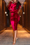 Nikkimoda Mockneck Ruched Crushed Velvet Bodycon Dress