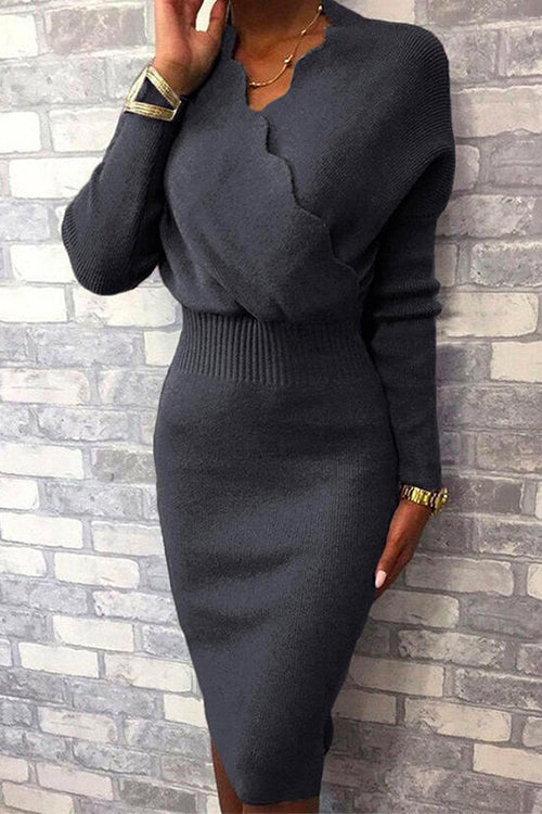 Nikkimoda Wrap High Waist Ruffle Knitting Dress