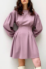 Nikkimoda Lantern Sleeves High Waisted Violet Swing Dress