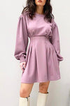 Nikkimoda Lantern Sleeves High Waisted Violet Swing Dress