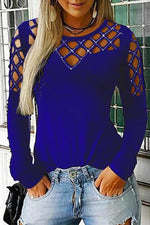 Nikkimoda Hollow Out Beading Long Sleeves T shirt