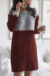 Nikkimoda Crewneck Splice Knee Length Sweater Dress