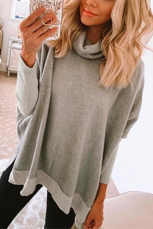 Nikkimoda Cowl Neck Color Block Side Split Sweatshirt