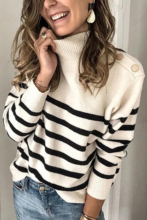 Nikkimoda Turtleneck Striped Loose Pullover Tops(in 3 Colors)