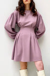 Nikkimoda Lantern Sleeves High Waisted Violet Swing Dress