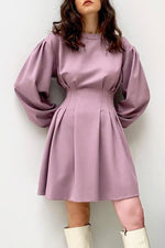 Nikkimoda Lantern Sleeves High Waisted Violet Swing Dress