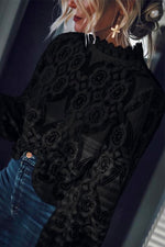 Nikkimoda Mockneck Mesh Ruffle Lace Shirt