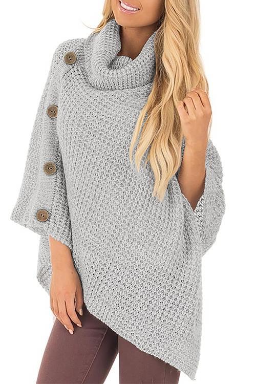 Nikkimoda Turtleneck Buttoned Cloak Cape Sweater