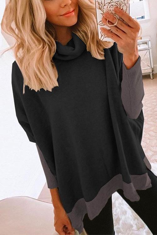 Nikkimoda Cowl Neck Color Block Side Split Sweatshirt