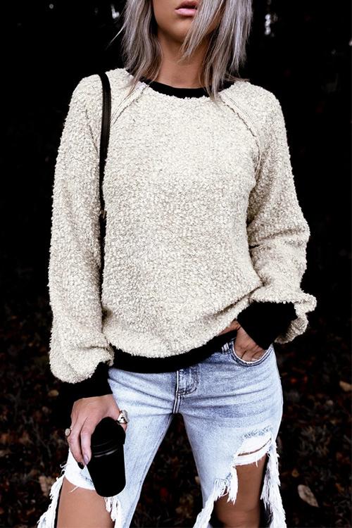 Nikkimoda Round Neck Splice Fleece Sweatshirt