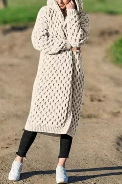 Nikkimoda Winter Solid Long Hoodied Sweater Cardigan