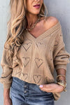 Nikkimoda V Neck Heart Hollow Out Knitting Tops