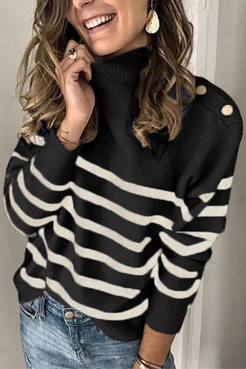 Nikkimoda Turtleneck Striped Loose Pullover Tops(in 3 Colors)