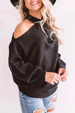 Nikkimoda Kale V Neck Cold Shoulder Sweater