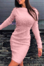 Nikkimoda Crewneck Stretchy Fuzzy Bodycon Dress