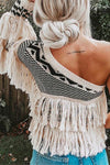 Nikkimoda Cute One Shoulder Plaid Tassel Knitting Top