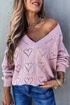 Nikkimoda V Neck Heart Hollow Out Knitting Tops