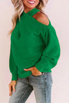 Nikkimoda Kale V Neck Cold Shoulder Sweater