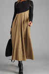 Nikkimoda V Neck Color Block Pleated Long Dress