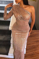 Nikkimoda One Shoulder Sequin Bodycon Party Dress