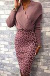 Nikkimoda Leopard Splice High Waist Ruffle Bodycon Dress