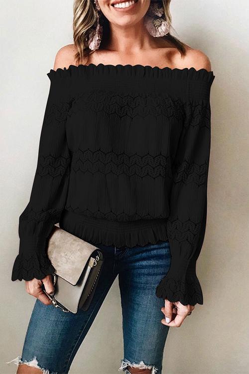 Nikkimoda Off Shoulder Lace Crochet Ruffle Shirt(in 6 Colors)