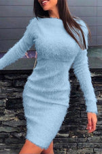 Nikkimoda Crewneck Stretchy Fuzzy Bodycon Dress