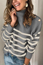 Nikkimoda Turtleneck Striped Loose Pullover Tops(in 3 Colors)