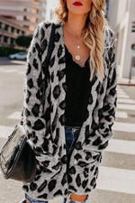 Nikkimoda Leopard Fuzzy Chunky Knit Cardigan