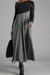 Nikkimoda V Neck Color Block Pleated Long Dress