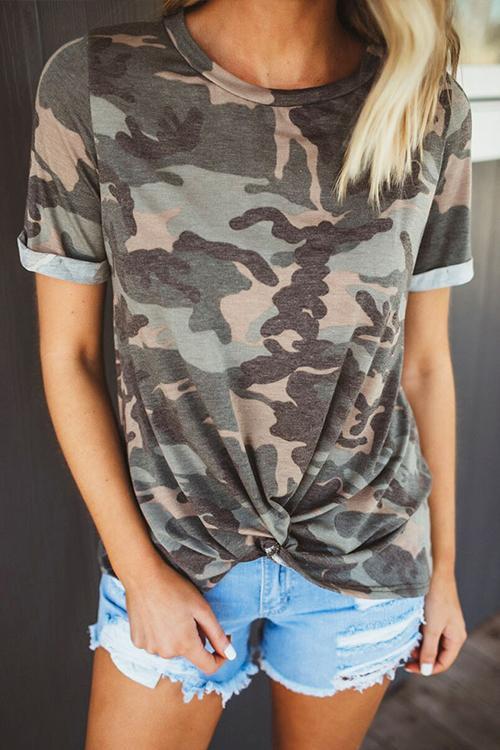 Nikkimoda Camo Short Sleeve Casual Basic Shirt