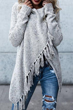 NM Cowl Neck Tassel Irregular Sweater