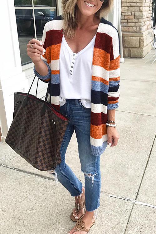 Nikkimoda Soft Rainbow Striped Sweater Cardigan