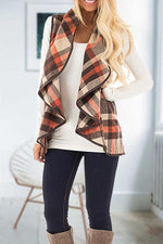 Nikkimoda Lush Sleeveless Plaid Jacket Vest with Pockets