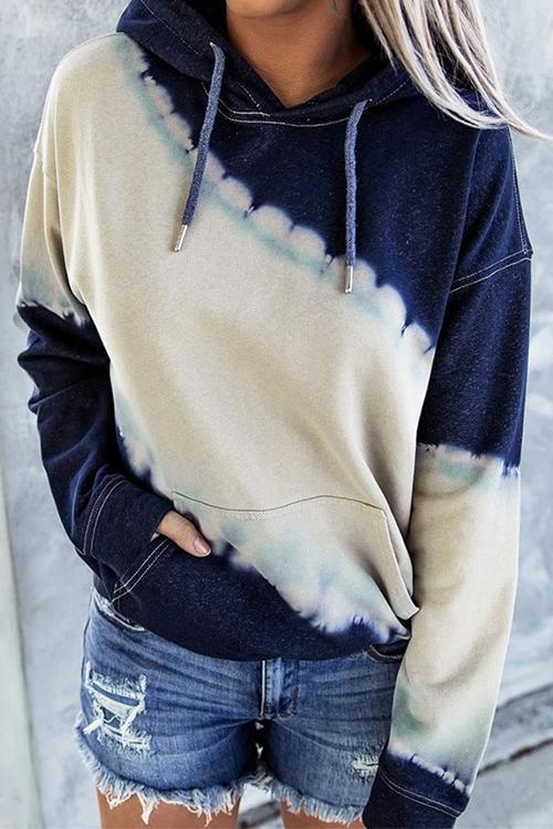 Nikkimoda Tie Dye Color Block Hoodied Sweatshirt