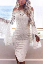 Nikkimoda Off Shoulder Bell Sleeves Lace Bodycon Dress