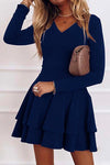 Nikkimoda Solid V Neck Waisted Ruffle Dress