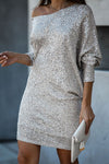 Nikkimoda Cold Shoulder Batwing Sleeve Sequin Dress