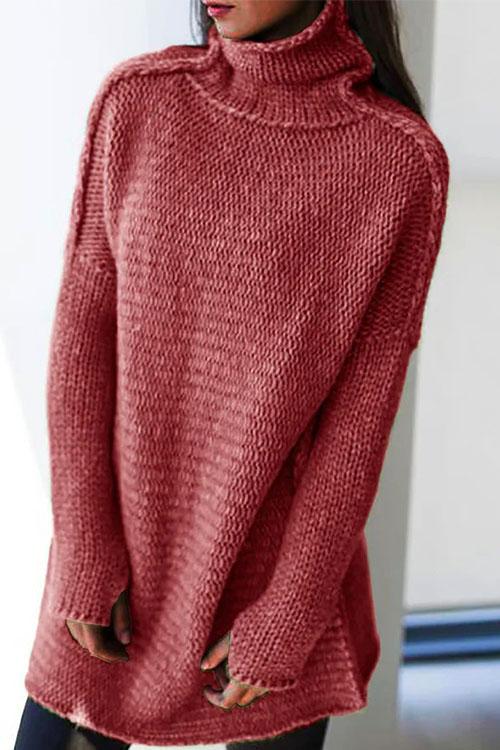 Nikkimoda Turtleneck Drop Shoulder Solid Pullover Sweater