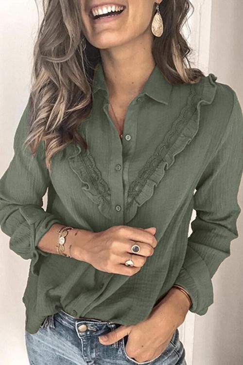 Nikkimoda Elegant Buttons Ruffle Blouse Shirt